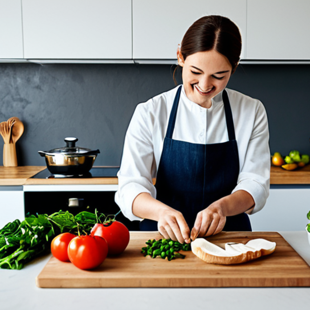 "A modern kitchen scene with a person preparing a family-friendly meal, focusing on fresh ingredients and traditional cooking utensils. The scene showcases the joy of cooking and the warmth of a home-cooked meal. safe for work, appropriate content, fully clothed, professional, modest, family-friendly, perfect anatomy, correct proportions, natural pose, well-formed hands, proper finger count, natural body proportions."