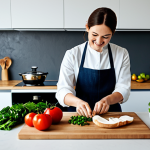 "A modern kitchen scene with a person preparing a family-friendly meal, focusing on fresh ingredients and traditional cooking utensils. The scene showcases the joy of cooking and the warmth of a home-cooked meal. safe for work, appropriate content, fully clothed, professional, modest, family-friendly, perfect anatomy, correct proportions, natural pose, well-formed hands, proper finger count, natural body proportions."