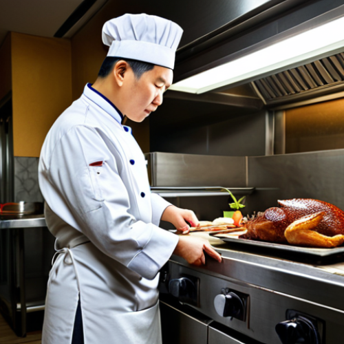 지역특산 음식의 차별성과 경쟁력 - **

"A chef in a professional kitchen preparing Beijing roast duck, fully clothed in chef's attire, ...