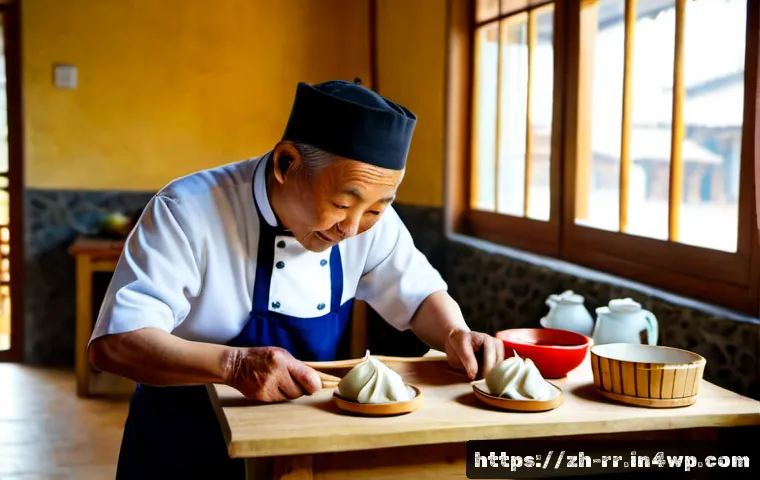 전통과 현대가 만나는 지역특산 음식 - Photorealistic regional specialty food scene blending tradition and modernity: an elderly artisan in...