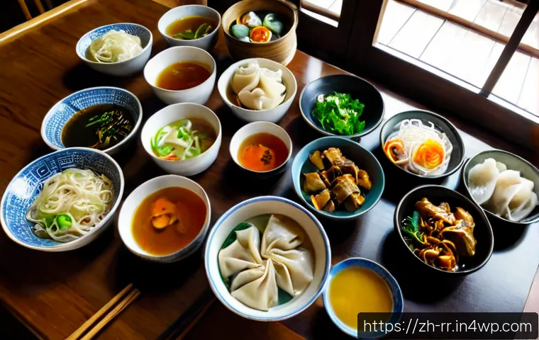 지역특산 음식에 대한 FAQ - Photorealistic overhead view of a welcoming regional specialty food tasting table, featuring neatly ...